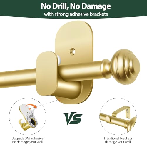 KAMANINA Curtain Rods No Drilling 16-30", Strong 3M Adhesive Brackets, Gold - color: Gold, size: 16-30"