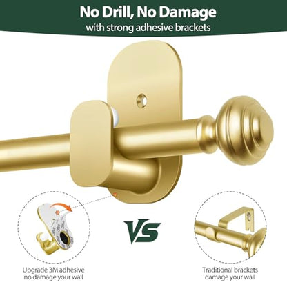 KAMANINA Curtain Rods No Drilling 16-30", Strong 3M Adhesive Brackets, Gold - color: Gold, size: 16-30"