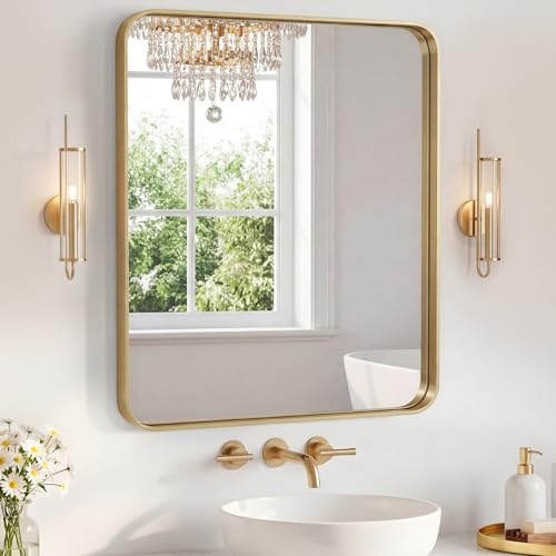 Sweetcrispy Bathroom Mirror 36x24 Inch, Vanity Mirror for Wall - color: Gold, size: 36"L x 24"W