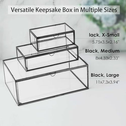 Glass Jewelry Display Box with Hinged Lid, Keepsake Box, Clear Card Box - color: Black, size: Large