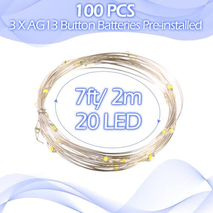 Hortsun 100 Pack Battery Operated Fairy Lights 7 ft 20 LED, Cool White - color: Cool Light