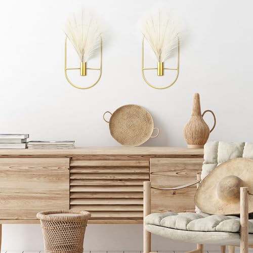 Peryiter 2 Pcs Gold Wall Decor Boho Pampas Metal Hanging Planters, Oval - style: Oval