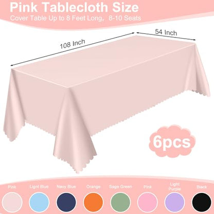 NatNarr 6 Pcs Plastic Light Pink Tablecloths, Scalloped Table Cloths - color: Light Pink, size: 6 Pack