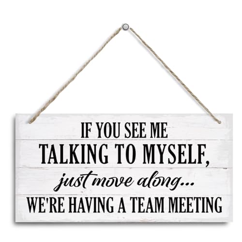 Funny Meeting Sign, If You See Me Talking To Myself We're Having A Team Meeting Sign, Decorative Hanging Wall Plaque Wood Sign, Meeting Room Door Signs, Online Meeting Signs, Home Office Decor - color: Office 02