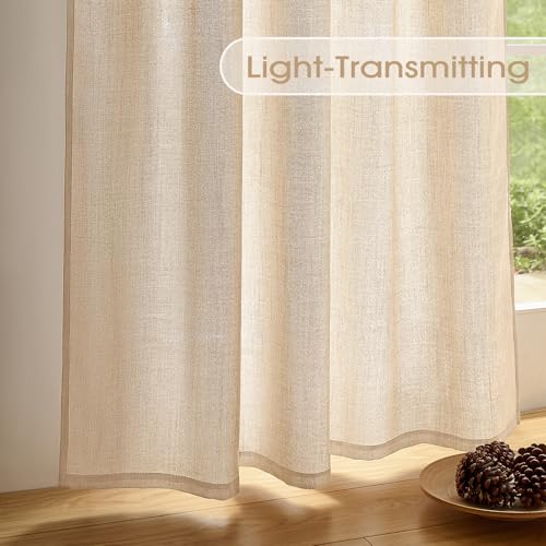 Warm Beige Sheer Linen Curtains for Living Room Bedroom 72 Inches Long - color: Warm Beige, size: 52"W x 72"L (Pack of 2)