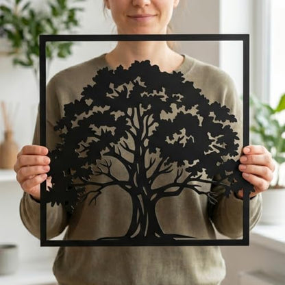 Tree of Life Metal Wall Art Decor | 17'' x 17'' x 0.05'' Tree Art Themed Wall Decorations | Handmade Indoor and Outdoor Wall Art (Tree, Black) - size: 17'' x 17'', style: Tree of life