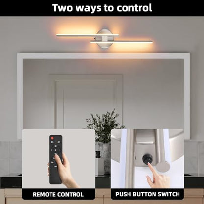 Battery Operated Wall Sconce Set of 2, Brushed Nickel 23.6" 3000K-6500K Dimmable Wall Sconces with Remote Control, Wireless Wall Light Rechargeable for Bedroom Hallway Living Room Background - color: Brushed Nickel, size: 23.6" 2-Pack