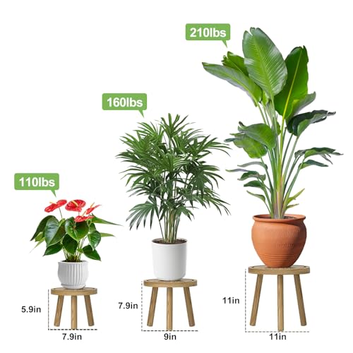 3 Pack Plant Stand Indoor Outdoor Mid-Century Modern Plant Stool Wooden Plant Pot Holder Home Decor for Gardening Living Room,Balcony,Office (Light Burnt Color, 3 Pack) - color: Light Burnt Color