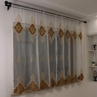 SLOW SOUL 2 Panels European Luxury Curtains Velvet Embroidered Tulle for Living Room Kitchen Bedroom Sheer Curtain with Rod Pocket Coffee 50W X 63L inch - color: Coffee/Rod Pocket, size: 50"W x 63"L (Pack of 2)
