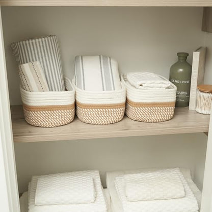 Beautiful Storage Basket Set of 3 - Sturdy Rope Baskets for Shelves - color: Beige-Brown