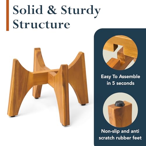 KUTE NEST 11.5" H x 17.9" W Acacia Solid Wood Plant Stand - Golden Teak - color: Golden Teak, size: Low - Medium - 11.5"H x 17.9"W