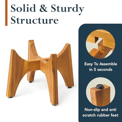 KUTE NEST 11.5" H x 17.9" W Acacia Solid Wood Plant Stand - Golden Teak - color: Golden Teak, size: Low - Medium - 11.5"H x 17.9"W