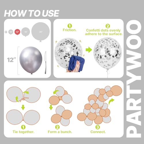 PartyWoo Black and Silver Balloons 66pcs 12 Inch Black Silver Balloons - color: Black-3323