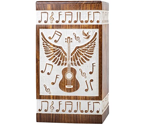 Guitar Wings Wooden Keepsake Urn for Human Ashes, 20 Cu in, White - color: Antique White, size: Keepsake (20 Cu In, Share of Ashes)