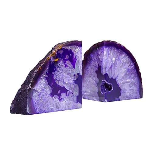 AMOYSTONE Purple Agate Bookends, Small Crystal Book Ends for Bedroom Shelves - color: Purple, size: 2-3 Pounds