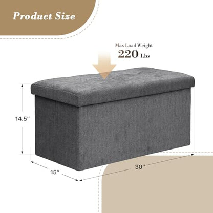 Athena Collection 30" Storage Ottoman Bench Folding Bench with 90L Hidden Storage, Large End of Bed Bench Linen Foot Rest Stool Chest with Flipping Lid for Living Room, Bedroom, Entryway, Dark Gray - color: Dark Gray, style: 30" Linen