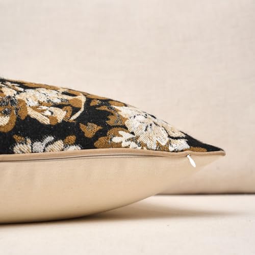 Black Floral Lumbar Throw Pillow Cover 12x20 Fall Vintage Flower Pillow Cover Farmhouse Cushion Cover Neutral Summer Outdoor Pillowcase Home Decor for Couch Sofa Bedroom Living Room - color: F-black, size: 20" x 12" (Pack of 1)