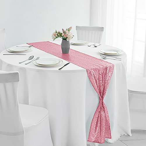 Pufogu 12 x 72 inches Light Pink Sequin Table Runner, 2 Packs - color: Light Pink