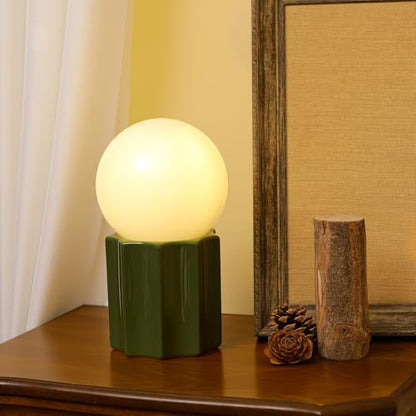 Modern Ceramics Table Lamp Green Ceramic Base White Jade Round Ball Glass Accent Table Lamp Living Room Bedroom Bedside Nightstand House Office Home Reading - color: Green Ceramic