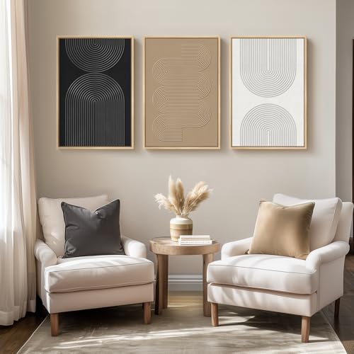 Framed Boho Abstract Wall Art Set, 3 Piece Modern 3D Artwork, 16x24 In - color: Neutral --A, size: 16"w X 24"h X 3pcs