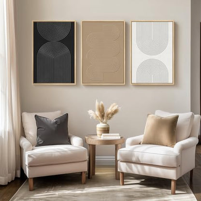 Framed Boho Abstract Wall Art Set, 3 Piece Modern 3D Artwork, 16x24 In - color: Neutral --A, size: 16"w X 24"h X 3pcs