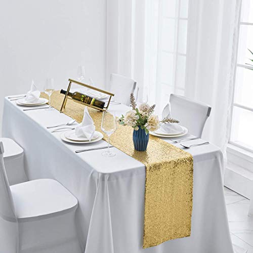 Pufogu 12 x 72 inches Gold Sequin Table Runner, 2 Packs - color: Gold