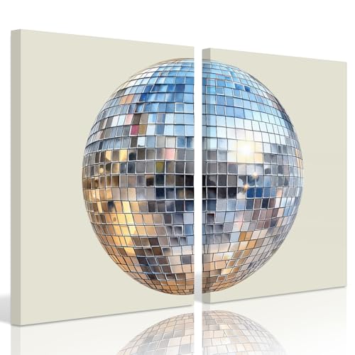 Baccone Disco Ball Wall Art Aesthetic Preppy Canvas Wall Decor Disco Ball Poster Funky Wall Art Trendy Prints Retro Art Girly Pictures for Living Room Bedroom 12x16 Inch Wrapped Canvas Set of 2 - color: Disco Ball Prints, size: 12x16 Inch Wrapped Canvas