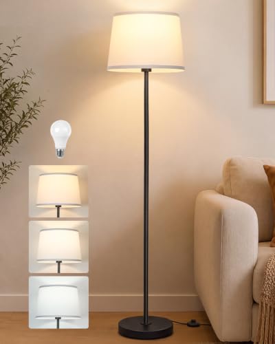 JUNNAI 61.8" Floor Lamp for Living Room, Modern Standing Lamp for Bedroom - color: Black+White Shade