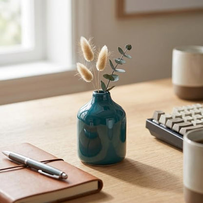 Sunddo Green Ceramic Flower Vase, 5 Inch - color: Dark Green, size: 5 inch