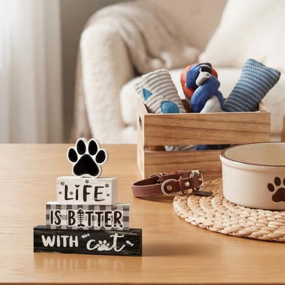Smile Rustic Pet Stackable Wooden Blocks Tiered Tray Decor - style: Pet Cat