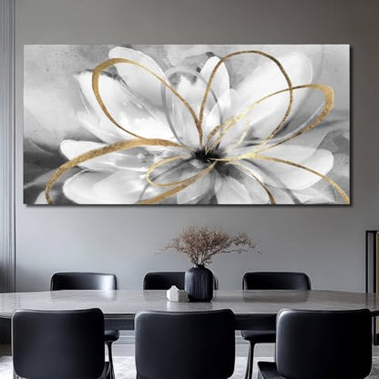 SOUGUAN Large Canvas Wall Art White Flower Painting 30x60 Inch Black Art for Living Room Bedroom Office Home Wall Accents - color: White, size: 58"L x 29"W