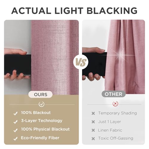 Joydeco Blackout Curtains 84 Inches Long 2 Panels Burg, Room Darkening Curtains for Bedroom, 100% Black Out Textured Thermal Drapes Privacy Protection 2 Panels Set(W52 x L84 Inch, Pink) - color: Light Pink, size: 52"W x 84"L (Pack of 2)