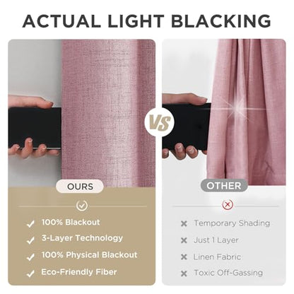 Joydeco Blackout Curtains 84 Inches Long 2 Panels Burg, Room Darkening Curtains for Bedroom, 100% Black Out Textured Thermal Drapes Privacy Protection 2 Panels Set(W52 x L84 Inch, Pink) - color: Light Pink, size: 52"W x 84"L (Pack of 2)