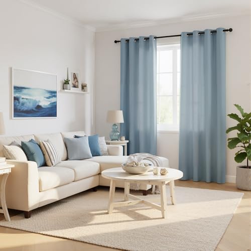RYB HOME Non See Through Stone Blue Sheer Curtains 72 inches Long - color: Stone Blue, size: 52"W x 72"L (Pack of 2)