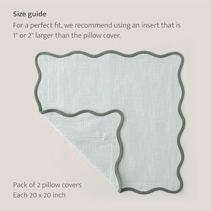 Double Stitch 100% Cotton Scalloped Throw Pillow Covers, Aqua Mint - color: Aqua Mint, size: 20" x 20" (Pack of 2)