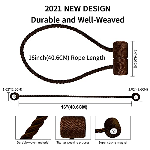 18 Inch Strong Magnetic Curtain Tiebacks, Curtain Holdbacks Modern Upgrade Strong 2021 New Twisted Style Decorative Drapery Rope Tie Backs(2 Pack Dark Coffee) - color: Dark Coffee