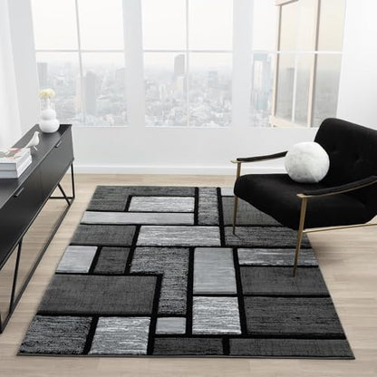 Modern 6x9 Grey Geometry Living Room Rug - Area Rugs for Living Room Dining & Bedroom - Hand Carved Runner Carpet - Durable Polyester - Non-Fade Stain-Resistant - Turkish Made - color: Grey, size: 6' x 9' (Rectangular)