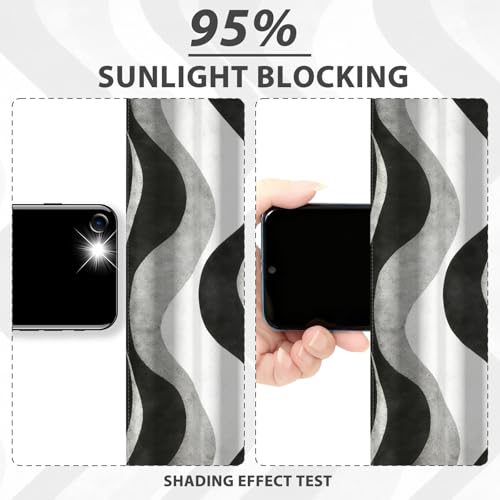 Modern Blackout Curtains 63 Inch Length 2 Panel Set,Black White Gray Wave Striped Abstract Curtains for Bedroom Living Room,Room Darkening Window Drapes with Grommet - color: 02 Black, size: 52"W x 63"L (Pack of 2)