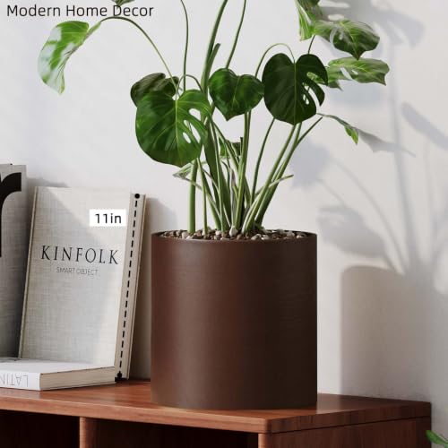 10 Inch Coffee Metal Plant Pot with Drainage Hole, Indoor Outdoor - color: 10 Inch Coffee