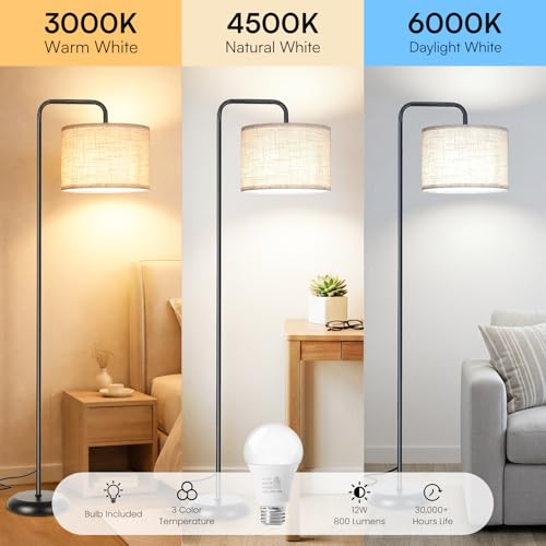 TJOY Floor Lamp, Black Standing Floor Lamp for Living Room with 3 CCT Bulb - color: Black