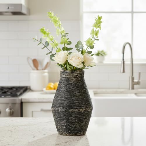 Black Ceramic Flower Vase, 10 Inch - color: Black and Gold, size: 10 inch