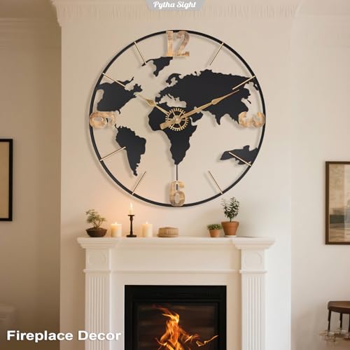 Pytha Sight 30 Inch Large Extra Giant Oversized Arabic World Map Wall Clock - color: Gold Arabic, size: 30 inch