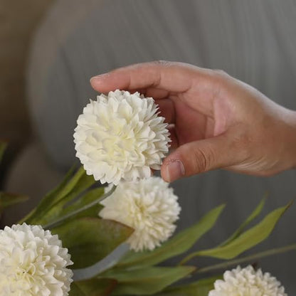VIERENA 6 Pcs 27" Artificial Pompon Mum Silk Flower Stems for Vase (Cream) - color: Cream