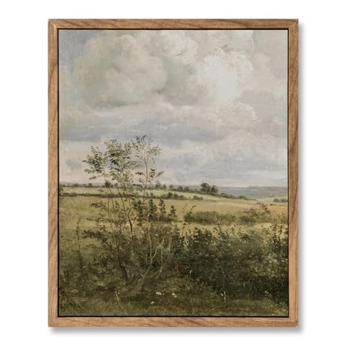 ElfLuna Wood Framed Canvas, Vintage Wildflower Field Landscape Print | Vintage wildflower framed canvas. Retro farmhouse style, HD print, solid wood frame, lovely indoor wall decor. - color: Cloud Field, size: 10"L x 8"W