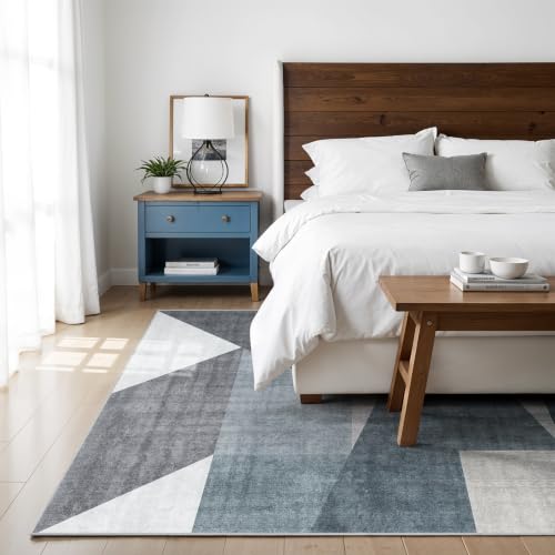 5x7 Washable Area Rug for Living Room - Non-Slip Geometric Rugs Blue Grey - color: Blue/Grey, size: 5' x 7' (Rectangular)