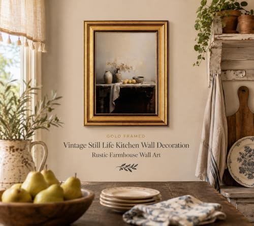 Gold Framed Vintage Kitchen Canvas Wall Art, Country Still Life Jars Painting Picture Wall Decor, Rustic Farmhouse Poster Print Artwork for Living Room, Farmhouse, Bedroom, Home Decoration 12x16in - color: Still Life Framed, size: 16"L x 12"W