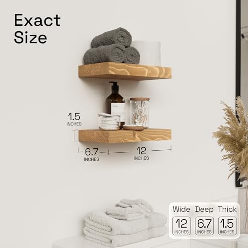 Natural Wood Floating Shelves for Wall 12 Inch Oak, Small Wooden Shelf - color: Gold Oak, size: 12 Inch