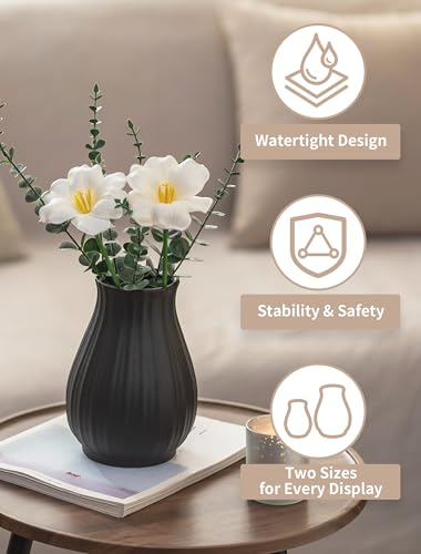 NUPTIO Ceramic Flower Vase for Bouquet, Black, 6.3" Tall - size: Style 2-S-Black