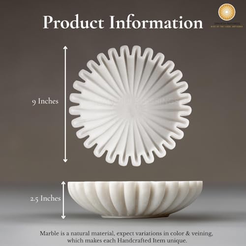 SWADESHI BLESSINGS Handcrafted Large Marble Ruffle Bowl for Home Decor, 9" - size: 9 Inches
