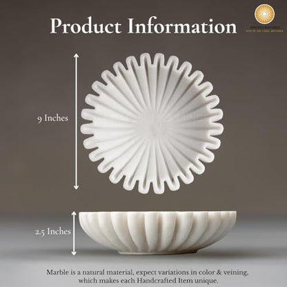 SWADESHI BLESSINGS Handcrafted Large Marble Ruffle Bowl for Home Decor, 9" - size: 9 Inches